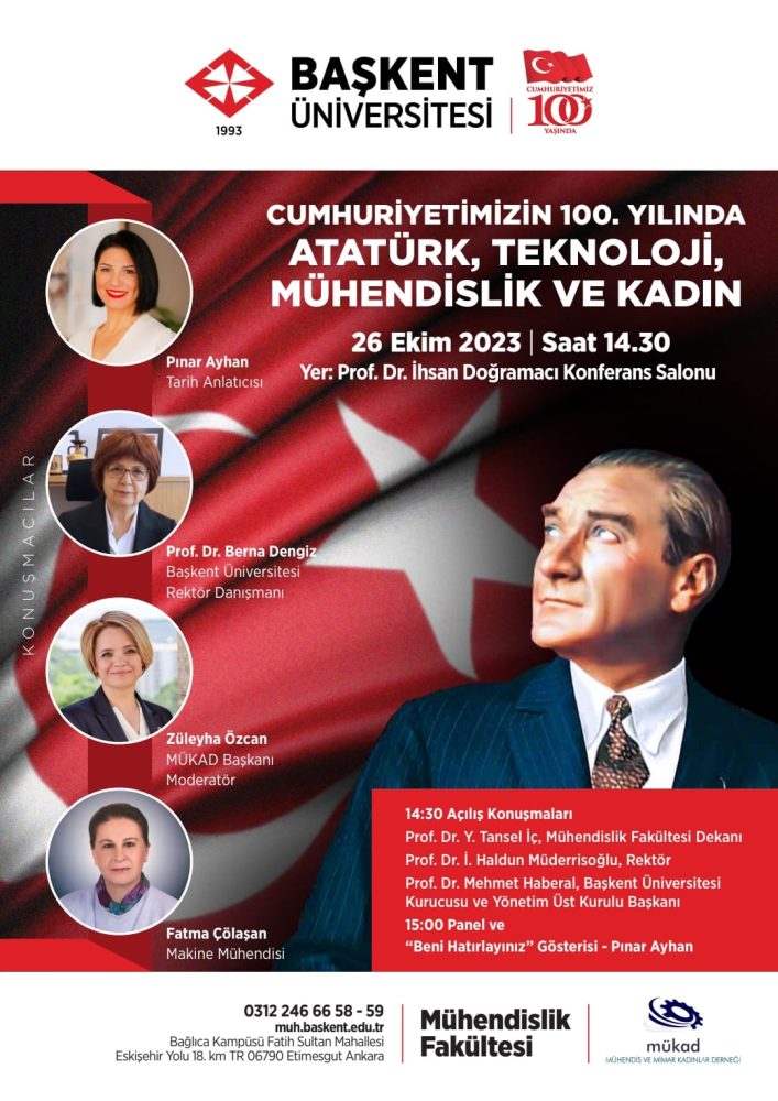 20 Ekim 2023 26 Ekim 2023 Perşembe saat 1430’da Cumhuriyetimizin 100. Yılı Etkinlikleri kapsamında “Atatürk, Teknoloji ve Kadın” konulu panel gerçekleşecek